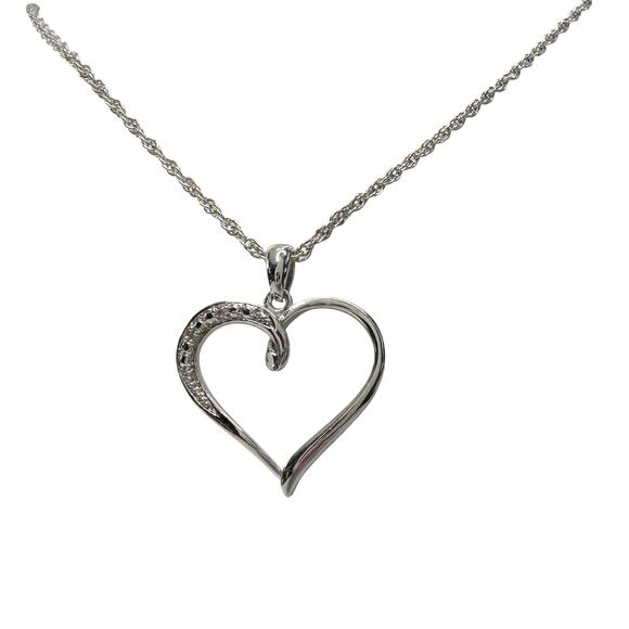 Heart Pendant with Diamond Accent - Rhodium Plated with 15" chain - Picture 2 of 12